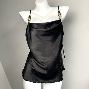 Black Satin Drape Cami Top M